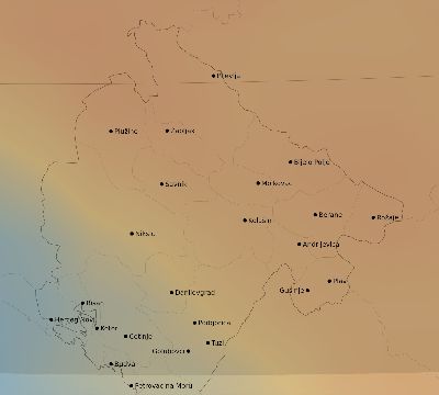 Map of the average cloud coverage across Montenegro for the solar eclipse of 02/15/1961