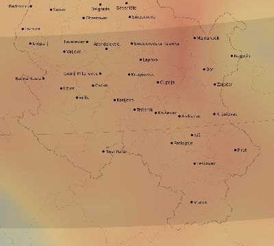 Map of the average cloud coverage across Serbia for the solar eclipse of 02/15/1961