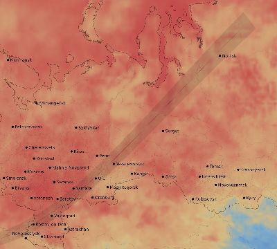 Map of the average cloud coverage across Russia for the solar eclipse of 02/15/1961