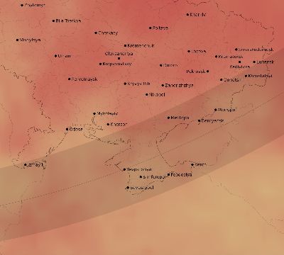 Map of the average cloud coverage across Ukraine for the solar eclipse of 02/15/1961