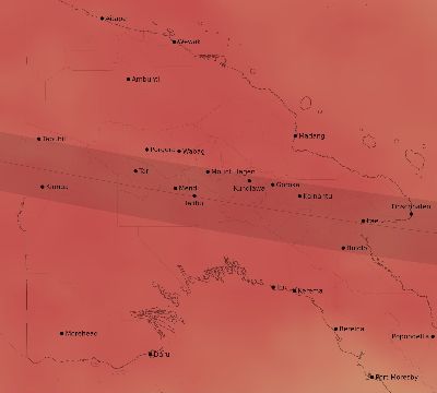 Map of the average cloud coverage across Papua New Guinea for the solar eclipse of 02/05/1962