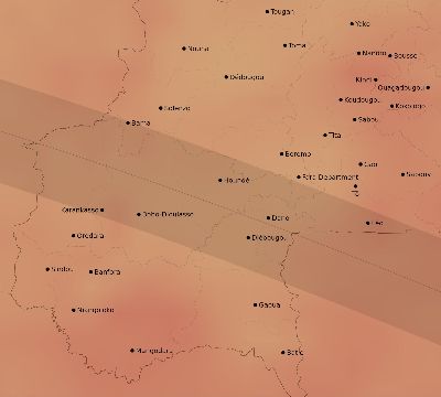 Map of the average cloud coverage across Burkina Faso for the solar eclipse of 07/31/1962