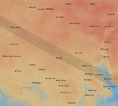 Map of the average cloud coverage across DR Congo for the solar eclipse of 07/31/1962
