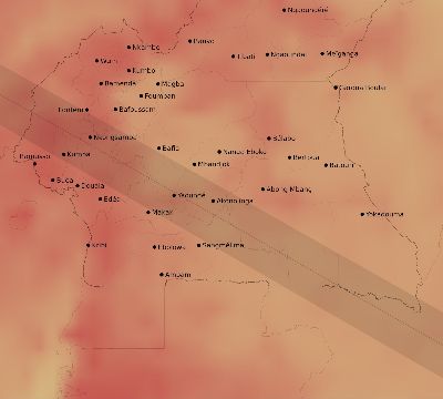 Map of the average cloud coverage across Cameroon for the solar eclipse of 07/31/1962