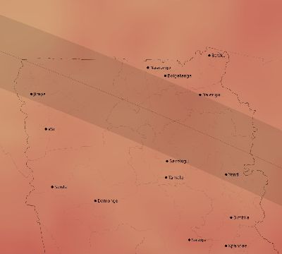 Map of the average cloud coverage across Ghana for the solar eclipse of 07/31/1962