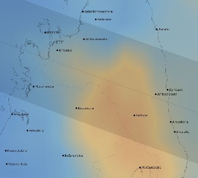 Map of the average cloud coverage across Madagascar for the solar eclipse of 07/31/1962