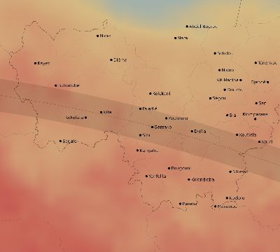 Map of the average cloud coverage across Mali for the solar eclipse of 07/31/1962