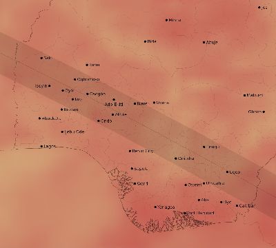 Map of the average cloud coverage across Nigeria for the solar eclipse of 07/31/1962