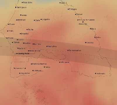 Map of the average cloud coverage across Senegal for the solar eclipse of 07/31/1962