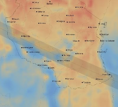 Map of the average cloud coverage across Tanzania for the solar eclipse of 07/31/1962