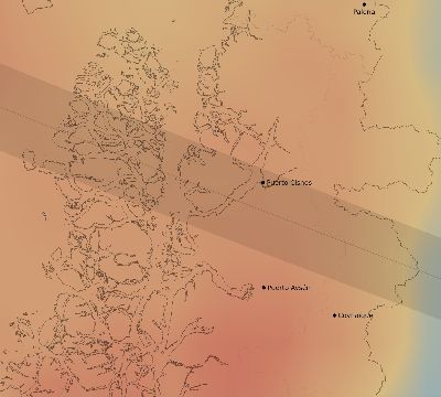Map of the average cloud coverage across Chile for the solar eclipse of 01/25/1963
