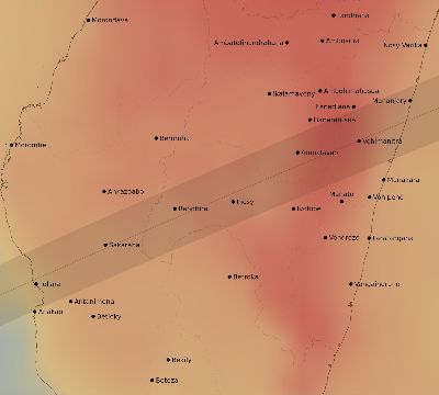 Map of the average cloud coverage across Madagascar for the solar eclipse of 01/25/1963