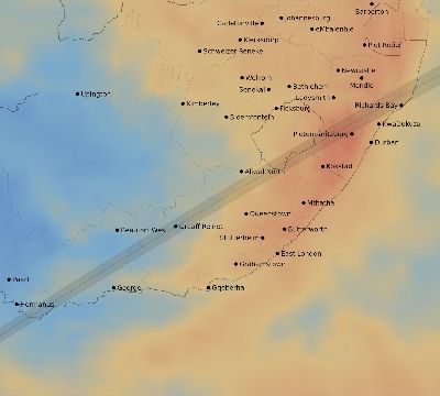 Map of the average cloud coverage across South Africa for the solar eclipse of 01/25/1963