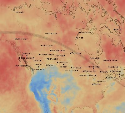 Map of the average cloud coverage across Canada for the solar eclipse of 07/20/1963