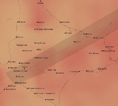 Map of the average cloud coverage across Japan for the solar eclipse of 07/20/1963