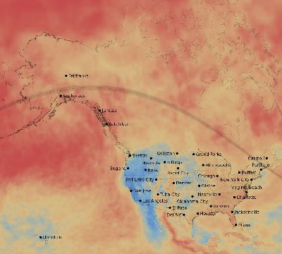 Map of the average cloud coverage across United States for the solar eclipse of 07/20/1963