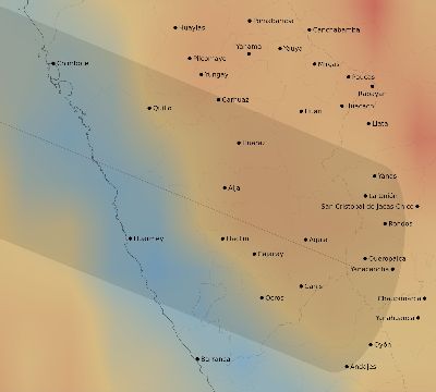Map of the average cloud coverage across Peru for the solar eclipse of 05/30/1965