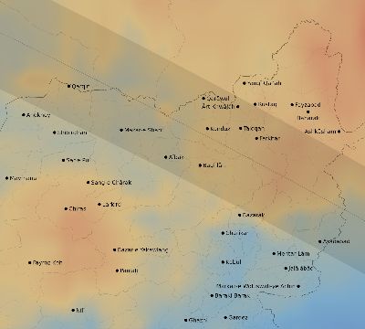 Map of the average cloud coverage across Afghanistan for the solar eclipse of 11/23/1965