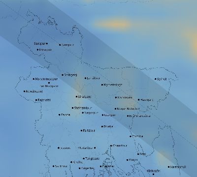 Map of the average cloud coverage across Bangladesh for the solar eclipse of 11/23/1965