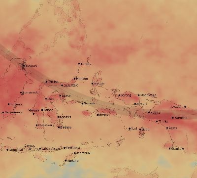 Map of the average cloud coverage across Indonesia for the solar eclipse of 11/23/1965