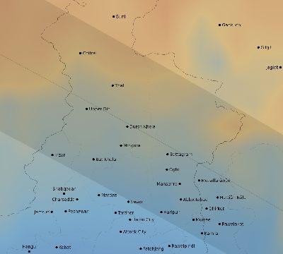 Map of the average cloud coverage across Pakistan for the solar eclipse of 11/23/1965