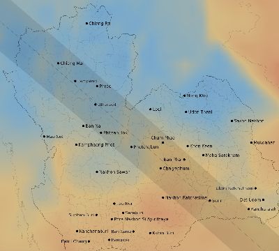 Map of the average cloud coverage across Thailand for the solar eclipse of 11/23/1965