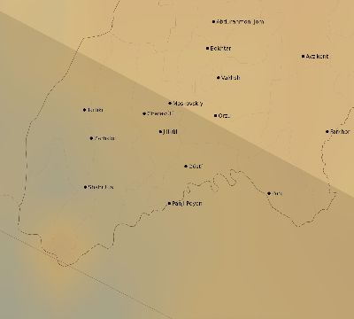 Map of the average cloud coverage across Tajikistan for the solar eclipse of 11/23/1965