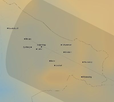 Map of the average cloud coverage across Turkmenistan for the solar eclipse of 11/23/1965