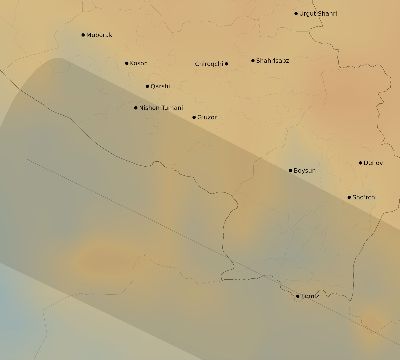 Map of the average cloud coverage across Uzbekistan for the solar eclipse of 11/23/1965