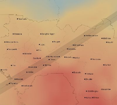 Map of the average cloud coverage across Guinea for the solar eclipse of 05/20/1966