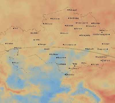 Map of the average cloud coverage across Kazakhstan for the solar eclipse of 05/20/1966