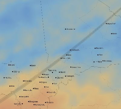 Map of the average cloud coverage across Mali for the solar eclipse of 05/20/1966