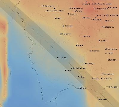 Map of the average cloud coverage across Bolivia for the solar eclipse of 11/12/1966