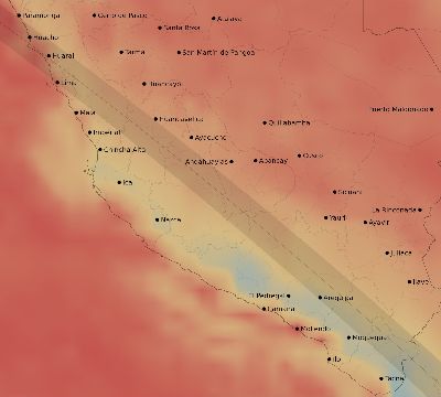 Map of the average cloud coverage across Peru for the solar eclipse of 11/12/1966