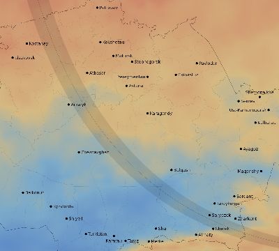 Map of the average cloud coverage across Kazakhstan for the solar eclipse of 09/22/1968
