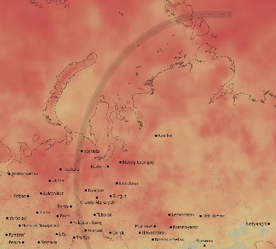 Map of the average cloud coverage across Russia for the solar eclipse of 09/22/1968