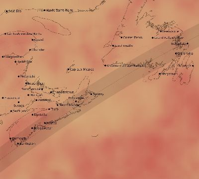 Map of the average cloud coverage across Canada for the solar eclipse of 03/07/1970
