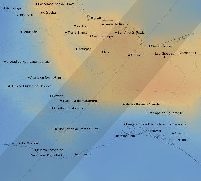 Map of the average cloud coverage across Mexico for the solar eclipse of 03/07/1970