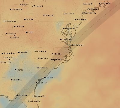 Map of the average cloud coverage across United States for the solar eclipse of 03/07/1970