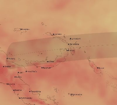 Map of the average cloud coverage across Papua New Guinea for the solar eclipse of 08/31/1970