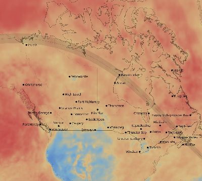 Map of the average cloud coverage across Canada for the solar eclipse of 07/10/1972