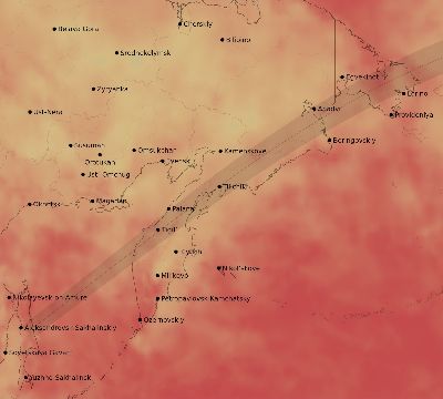 Map of the average cloud coverage across Russia for the solar eclipse of 07/10/1972