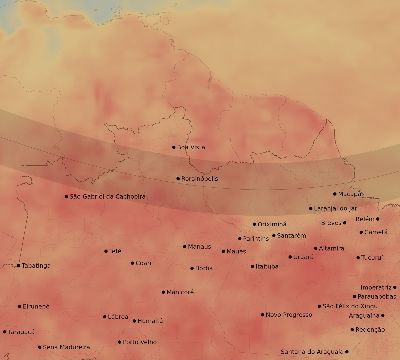 Map of the average cloud coverage across Brazil for the solar eclipse of 12/24/1973