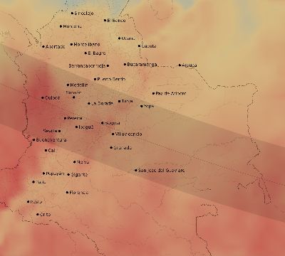 Map of the average cloud coverage across Colombia for the solar eclipse of 12/24/1973
