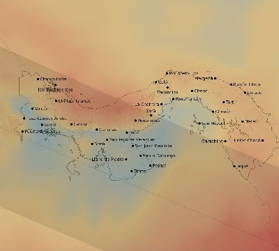 Map of the average cloud coverage across Panama for the solar eclipse of 12/24/1973