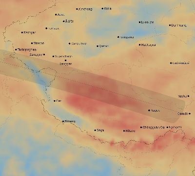 Map of the average cloud coverage across China for the solar eclipse of 04/29/1976