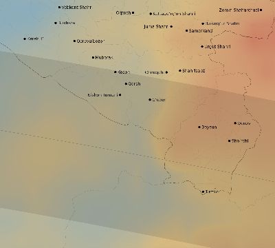 Map of the average cloud coverage across Uzbekistan for the solar eclipse of 04/29/1976