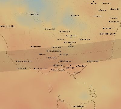 Map of the average cloud coverage across Australia for the solar eclipse of 10/23/1976