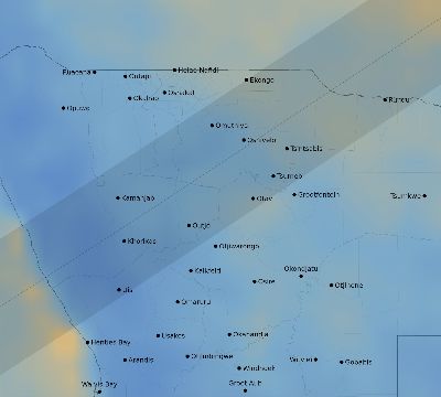 Map of the average cloud coverage across Namibia for the solar eclipse of 04/18/1977