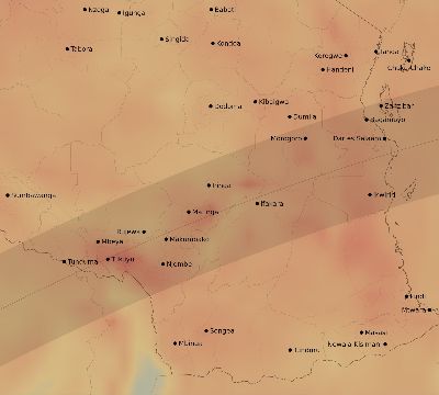 Map of the average cloud coverage across Tanzania for the solar eclipse of 04/18/1977